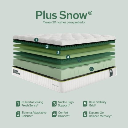 Colchón Foam Plus Snow Color Dreams | Memory Foam con Gel | Cooling Fresh Sense | 23 cm | En Caja
