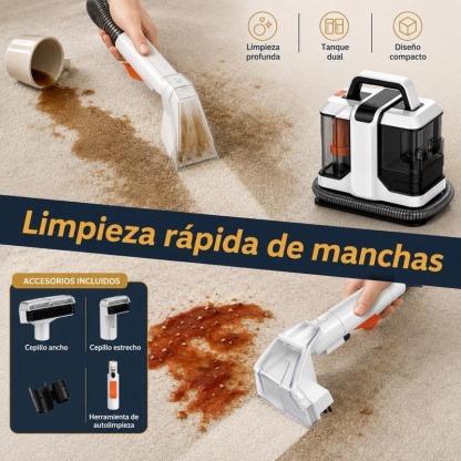 Limpiador de manchas de 500W y 13KPa, limpiador portátil para alfombras, máquina todo en uno IPX4 con pulverización y succión para sofás, camas, alfombras, automóviles y otros artículos del hogar