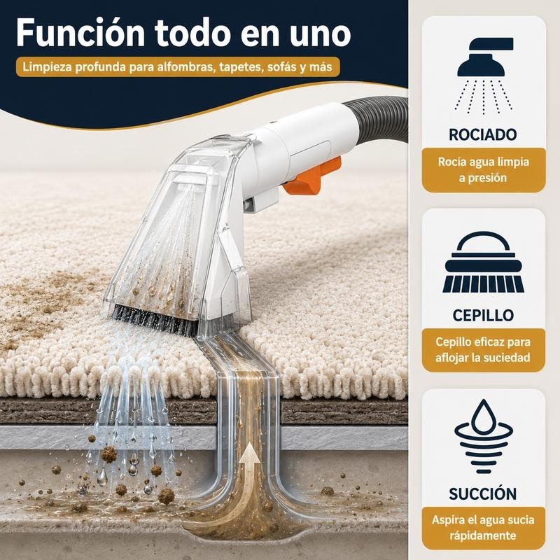 Limpiador de manchas de 500W y 13KPa, limpiador portátil para alfombras, máquina todo en uno IPX4 con pulverización y succión para sofás, camas, alfombras, automóviles y otros artículos del hogar