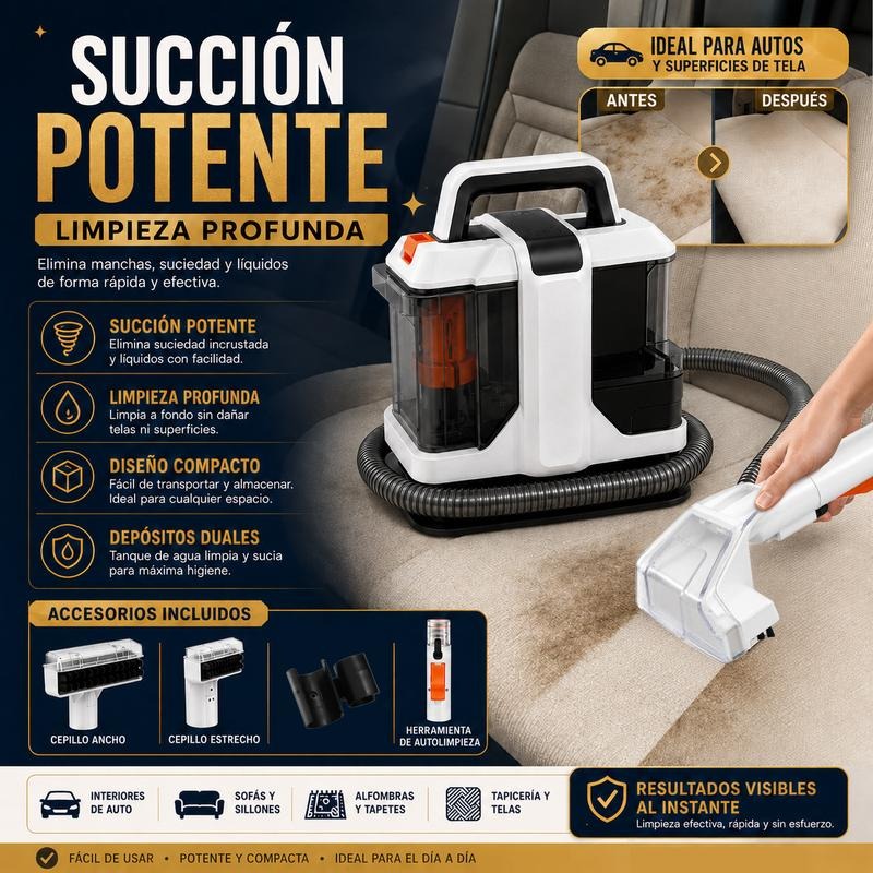 Limpiador de manchas de 500W y 13KPa, limpiador portátil para alfombras, máquina todo en uno IPX4 con pulverización y succión para sofás, camas, alfombras, automóviles y otros artículos del hogar