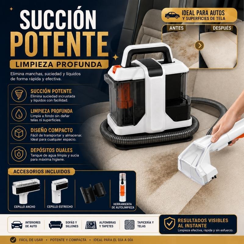 Limpiador de manchas de 500W y 13KPa, limpiador portátil para alfombras, máquina todo en uno IPX4 con pulverización y succión para sofás, camas, alfombras, automóviles y otros artículos del hogar
