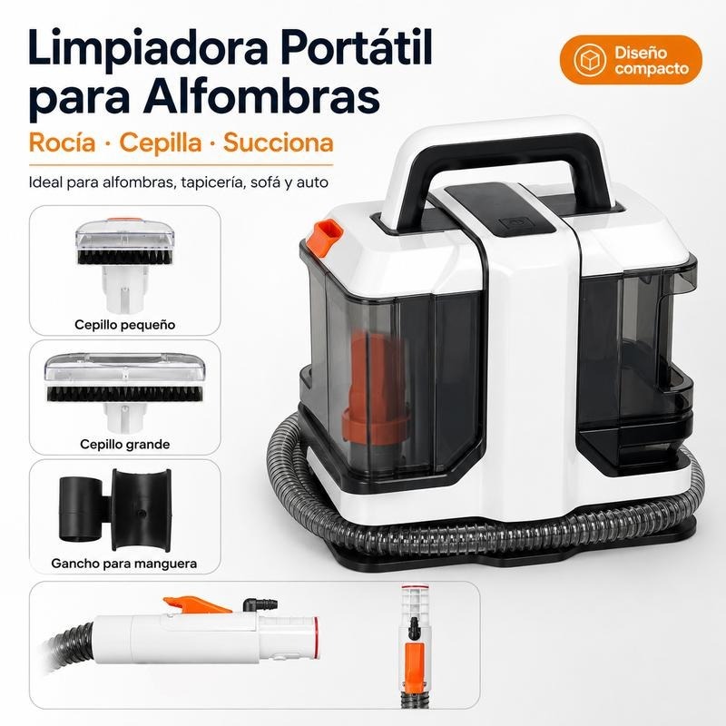 Limpiador de manchas de 500W y 13KPa, limpiador portátil para alfombras, máquina todo en uno IPX4 con pulverización y succión para sofás, camas, alfombras, automóviles y otros artículos del hogar