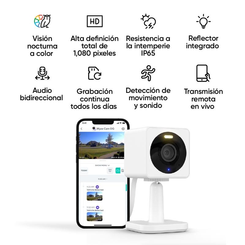 Wyze Cam OG - Cámara Inteligente 1080p Con Grabación 24/7 en microSD, Monitoreo De Mascotas Y Compatible Con Alexa/Google Assistant