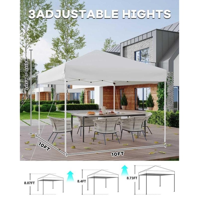Carpa plegable pop-up 3x3 m (10x10 ft) con montaje rápido por botón - 3 alturas ajustables - 4 sacos de arena + pared lateral + bolsa con ruedas, Blanco/Azul/Verde