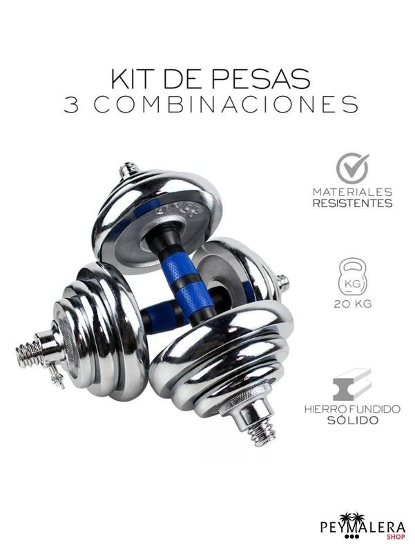 Kit Mancuernas Ajustable Barra Y Pesas Discos 20kg Gym Plus