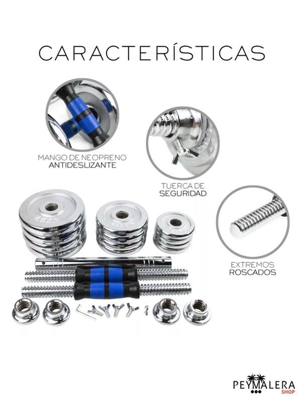 Kit Mancuernas Ajustable Barra Y Pesas Discos 20kg Gym Plus