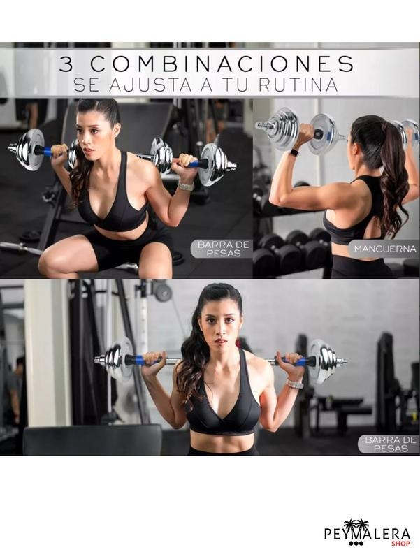 Kit Mancuernas Ajustable Barra Y Pesas Discos 20kg Gym Plus