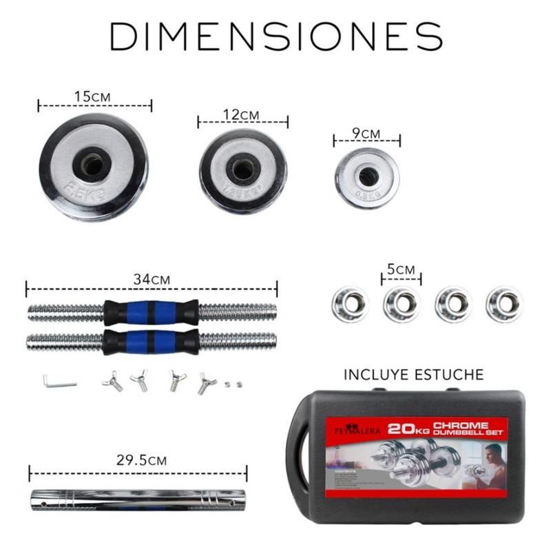 Kit Mancuernas Ajustable Barra Y Pesas Discos 20kg Gym Plus