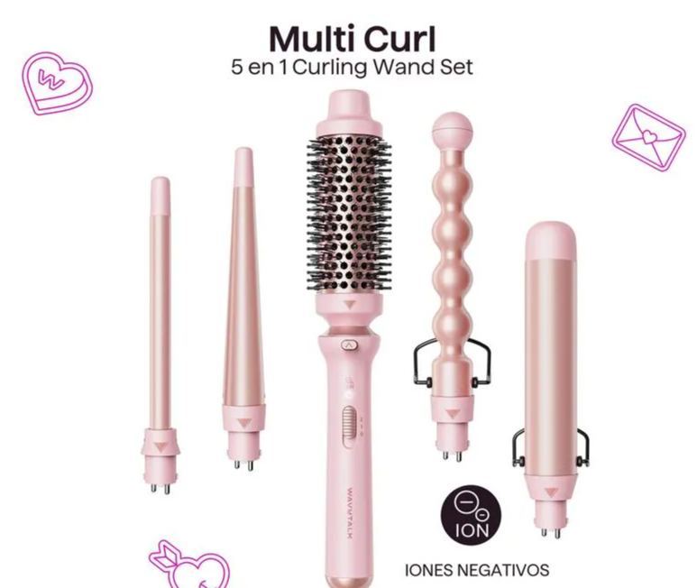 Wavytalk Multi Curl, 5 en 1 Ceramic Curling Wand, rizador de pelo de calentamiento rápido de 1/2 a 1 1/2 pulgadas y cepillo térmico, rizador de pelo de doble voltaje