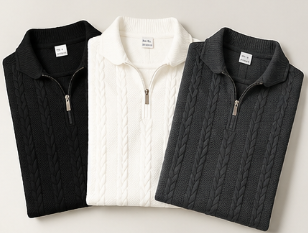 Sudadera tipo polo de punto de manga larga para hombre — Paquete de 3