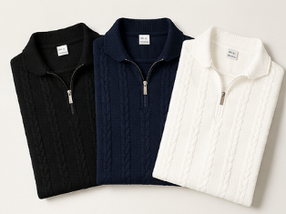 Sudadera tipo polo de punto de manga larga para hombre — Paquete de 3