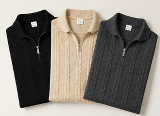 Sudadera tipo polo de punto de manga larga para hombre — Paquete de 3
