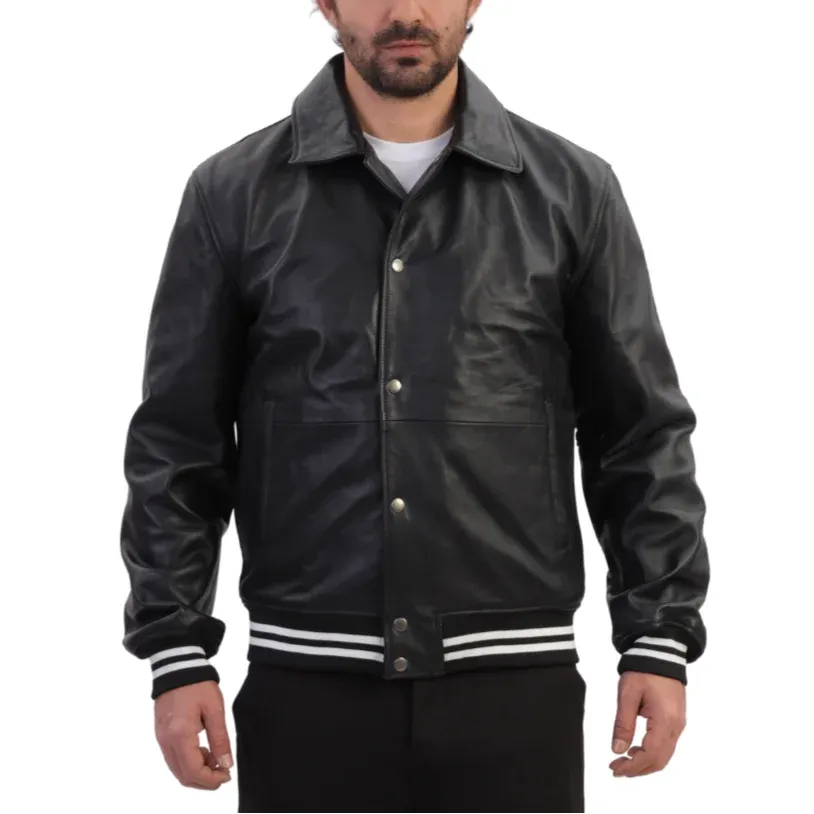 Ryder Black Varsity Style Leather Jacket
