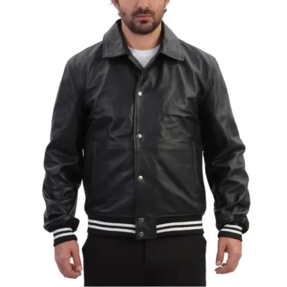 Ryder Black Varsity Style Leather Jacket
