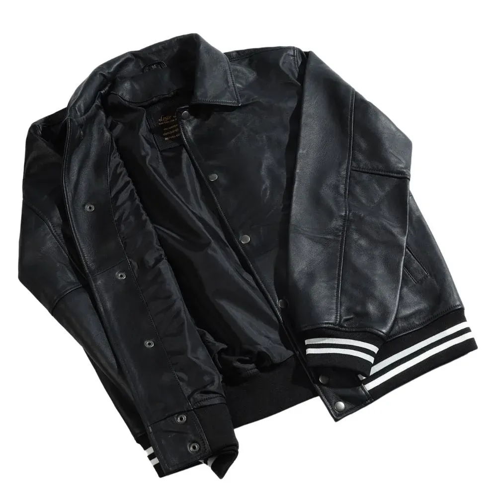 Ryder Black Varsity Style Leather Jacket