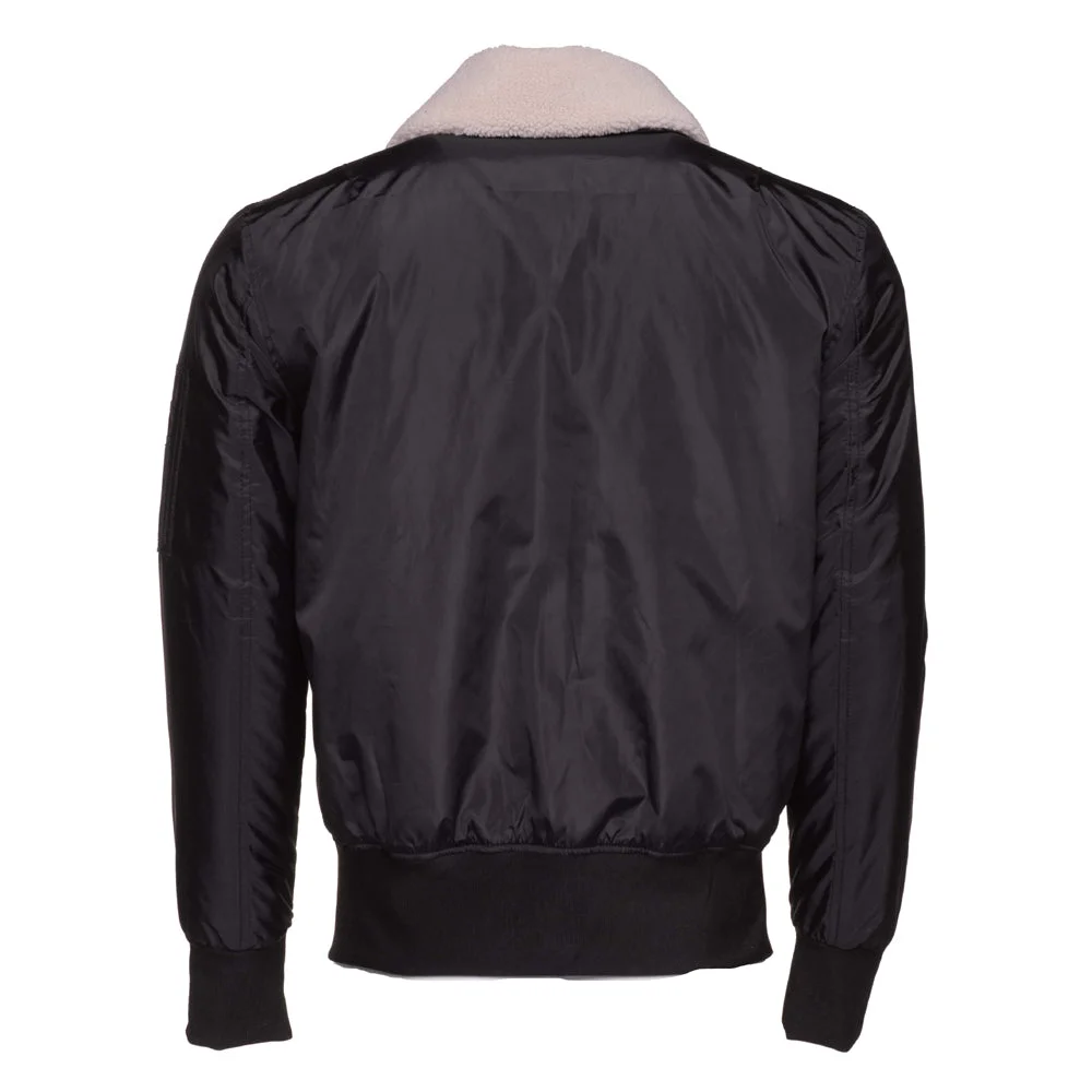 Riccardo's Black Nylon Flight Jacket with Fur Collar