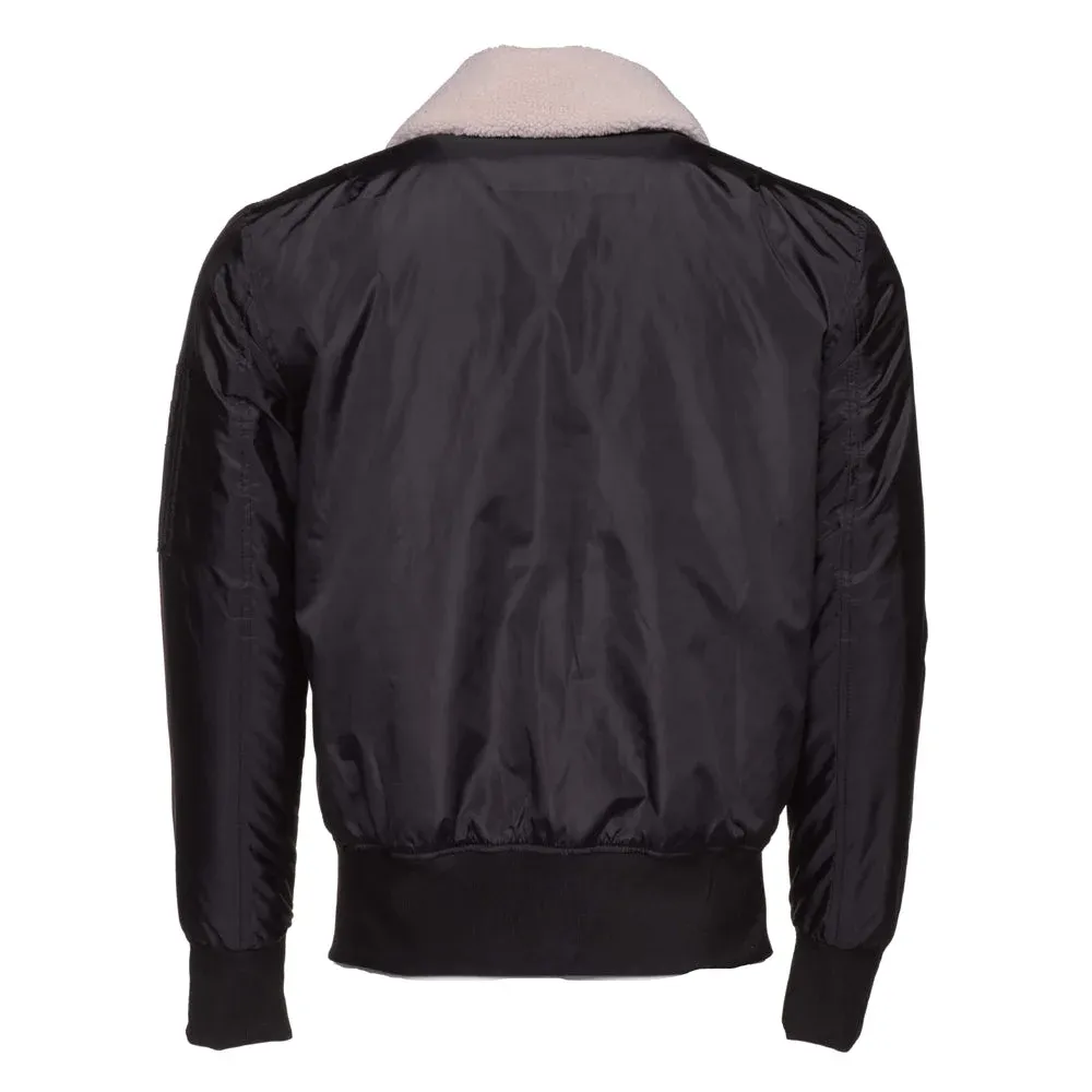 Riccardo's Black Nylon Flight Jacket with Fur Collar