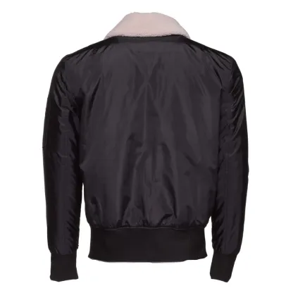 Riccardo's Black Nylon Flight Jacket with Fur Collar