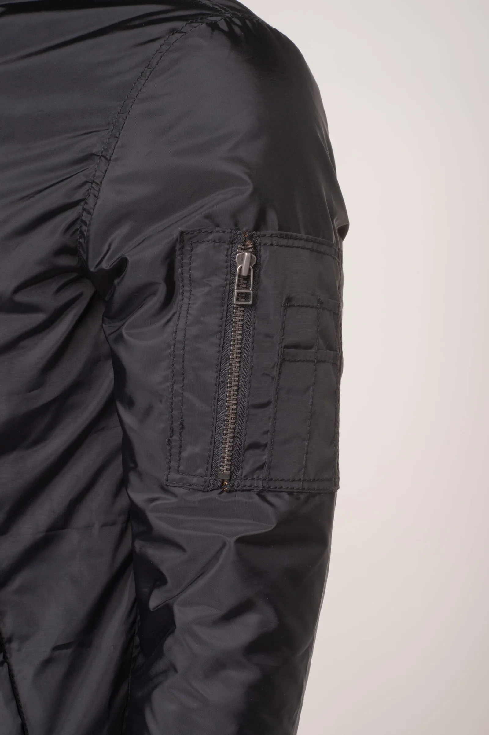 Allan's black Nylon Flight Jacket with Ribbed Waist