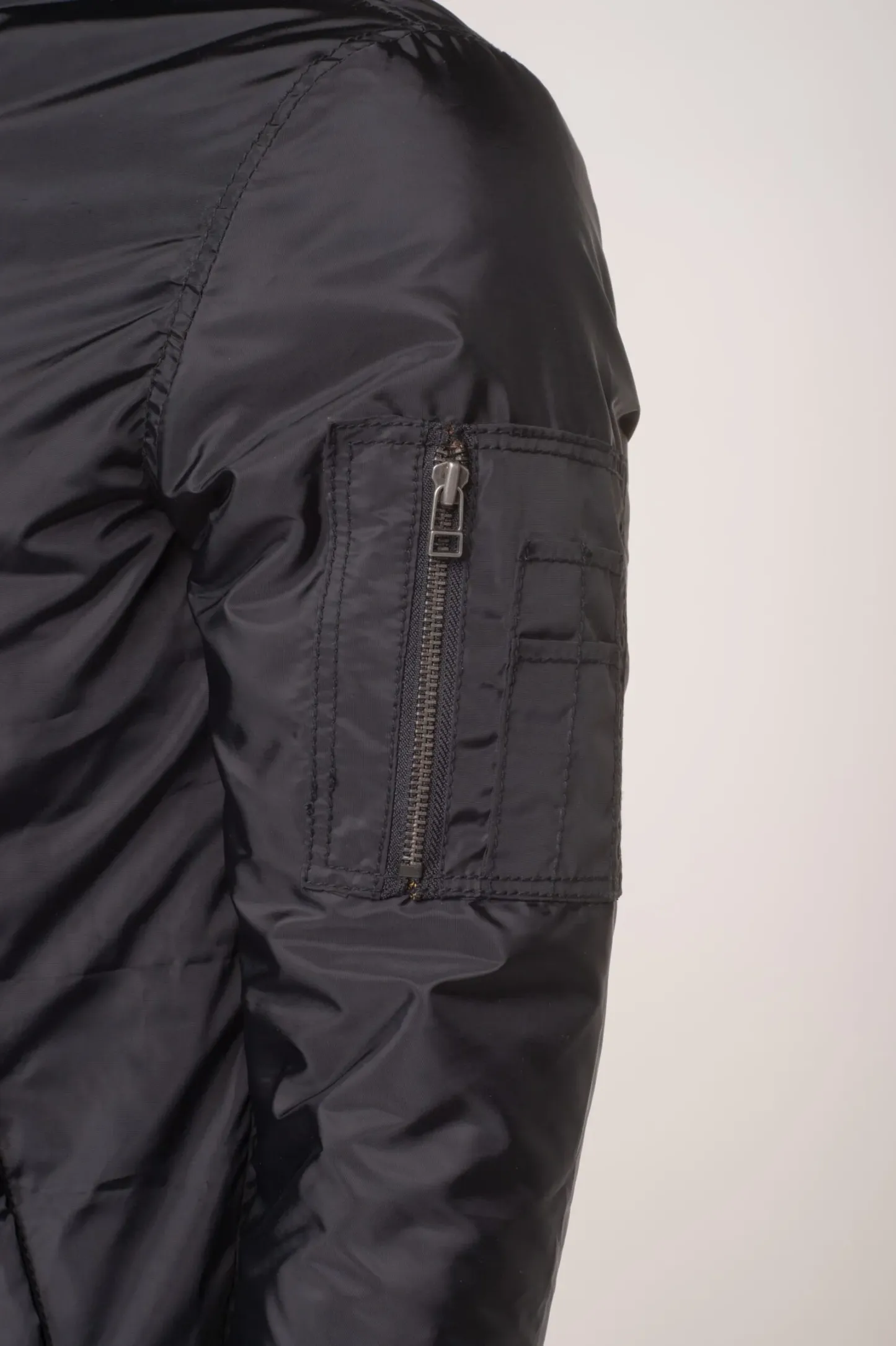 Allan's black Nylon Flight Jacket with Ribbed Waist