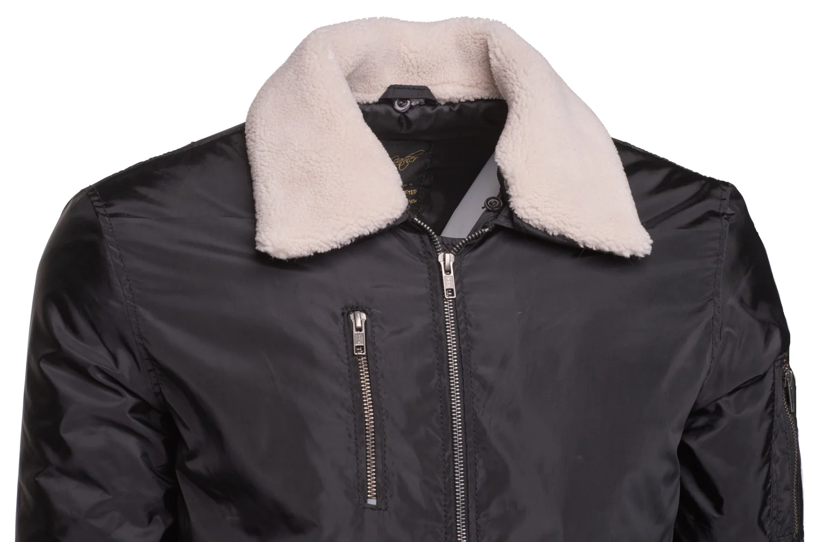 Riccardo's Black Nylon Flight Jacket with Fur Collar