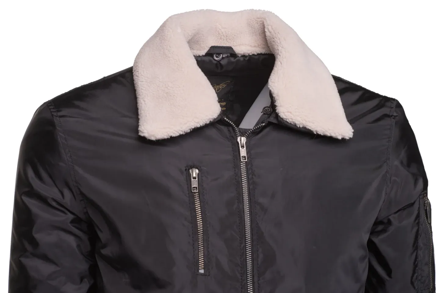 Riccardo's Black Nylon Flight Jacket with Fur Collar