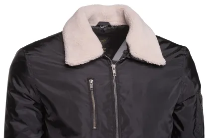 Riccardo's Black Nylon Flight Jacket with Fur Collar
