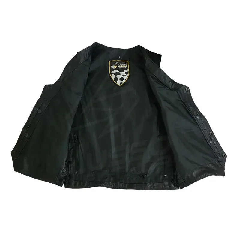 Laced Unisex Motorcycle leather vest with adjustable side laces