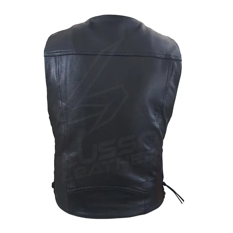 Laced Unisex Motorcycle leather vest with adjustable side laces