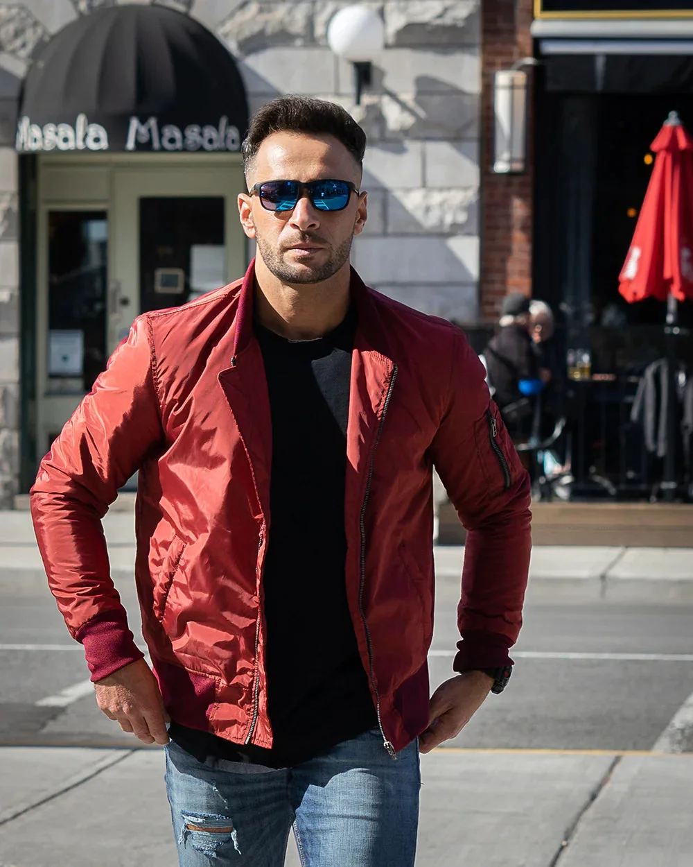 Archer's Maroon Nylon Flight Jacket with Ribbed Waist