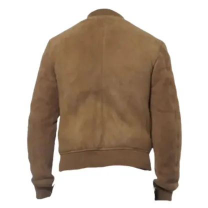 Suede bomber jacket with ribbed collar