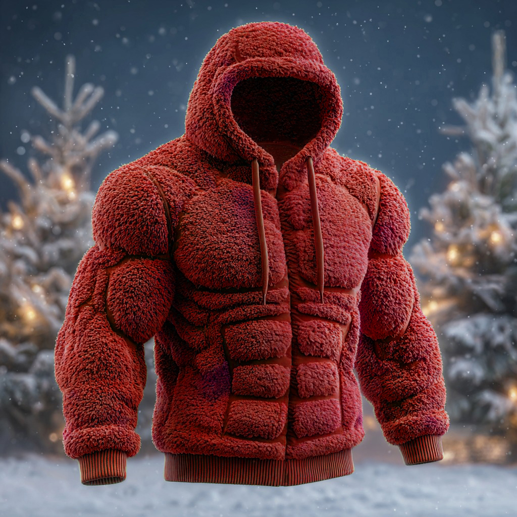 Line Art Flannel Warm Men's Hooded Sweatshirt