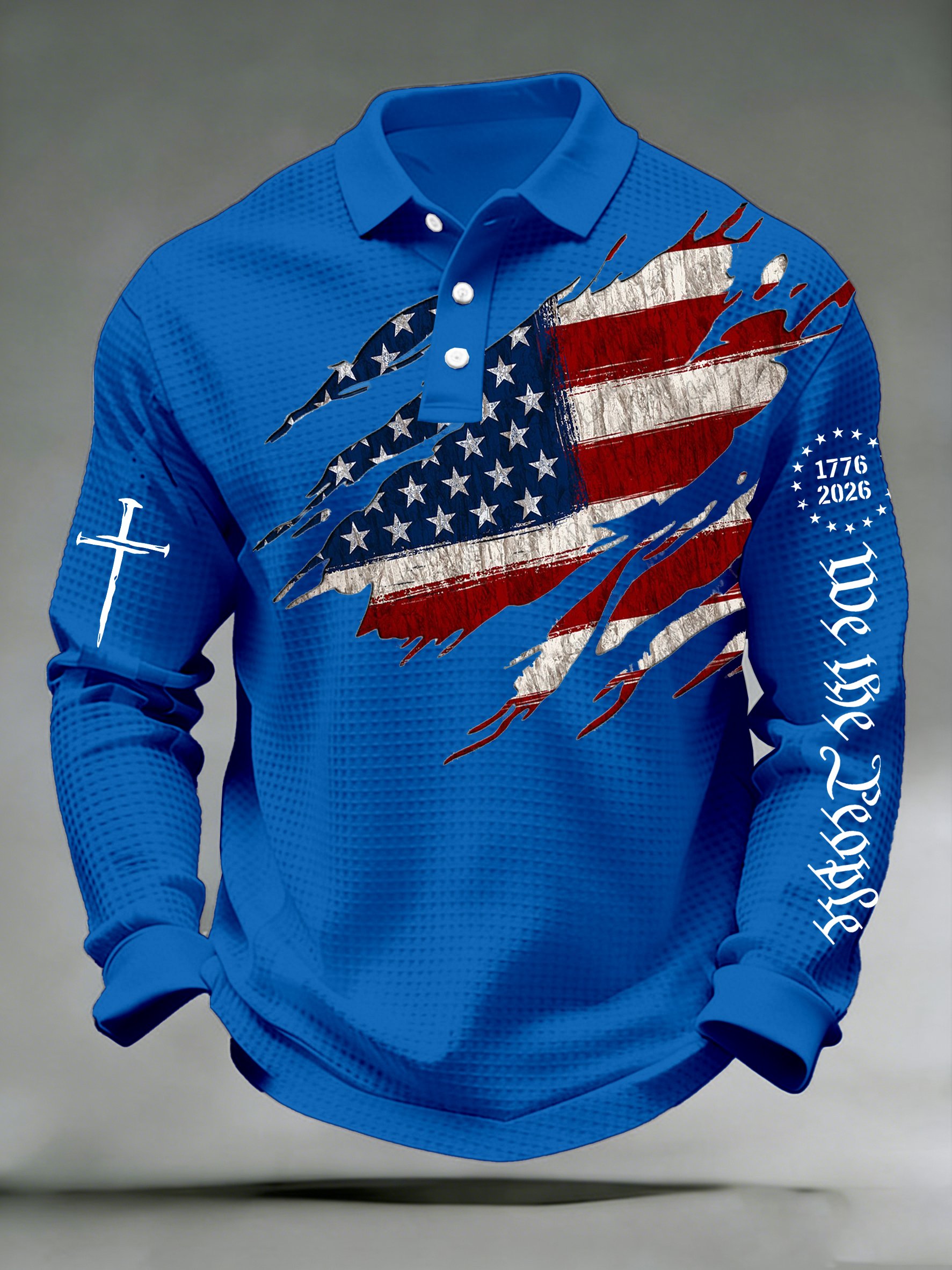 Men's 250th Anniversary National Flag Print Casual Waffle Fabric Polo Shirt