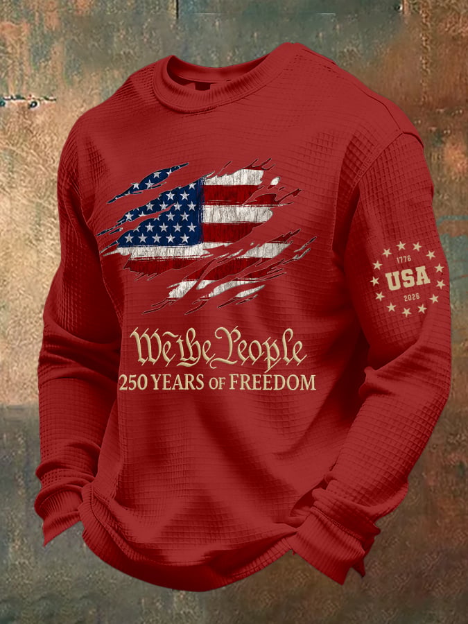 Men's casual American 250th anniversary waffle-knit T-shirt