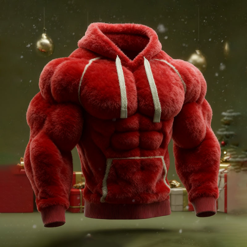 Men's Christmas Muscle Art Flannel Warm Hoodie
