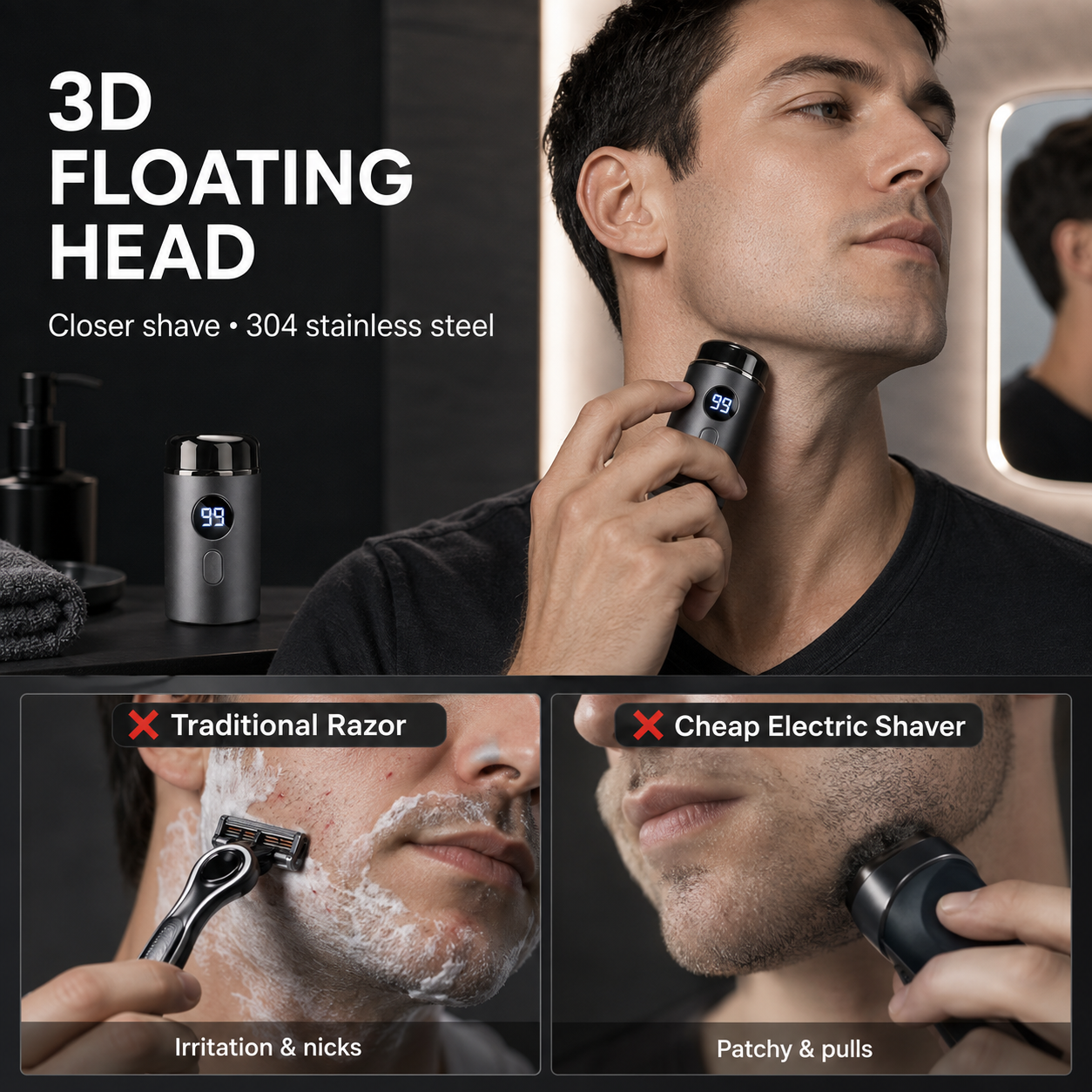 3D floating 304 stainless steel electric shaver head
