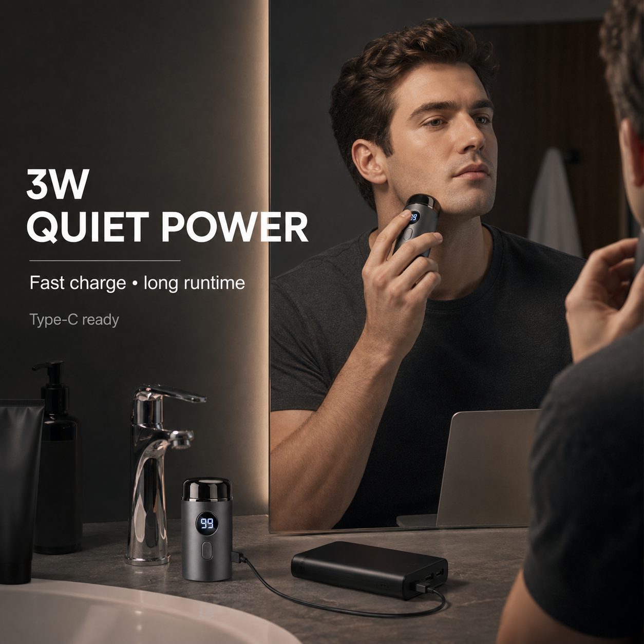 3W compact electric shaver with Type-C charging