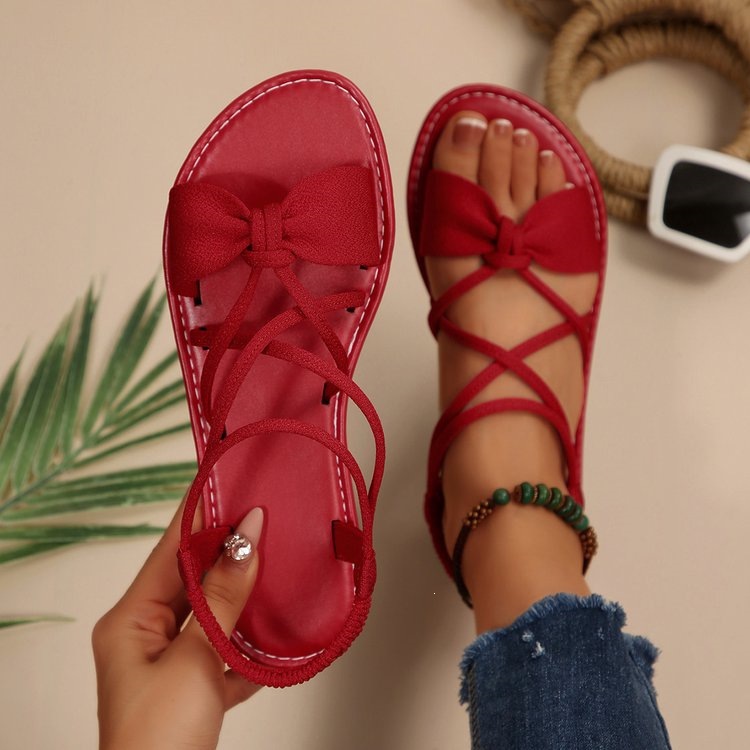 Knot-Front Elastic Ankle Sandals – Easy Slip-On with Arch Support