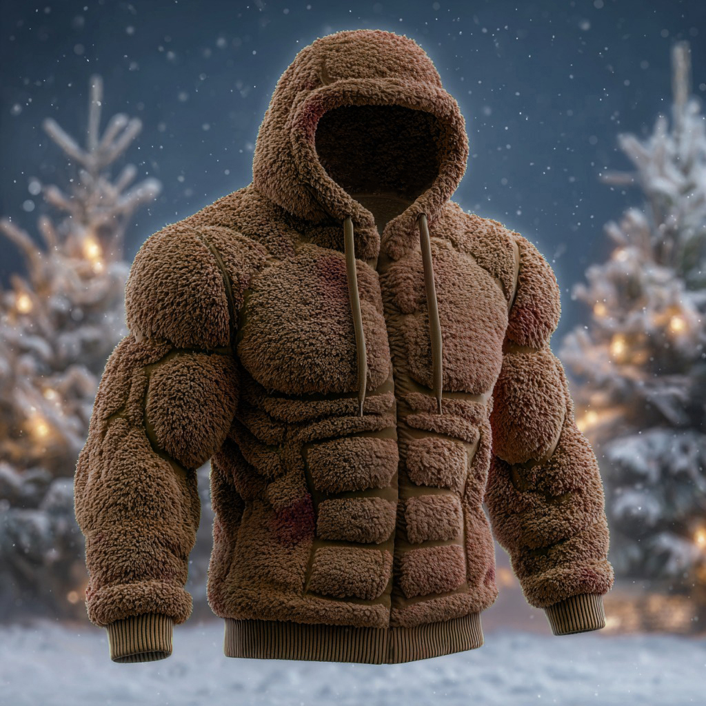 Line Art Flannel Warm Men's Hooded Sweatshirt