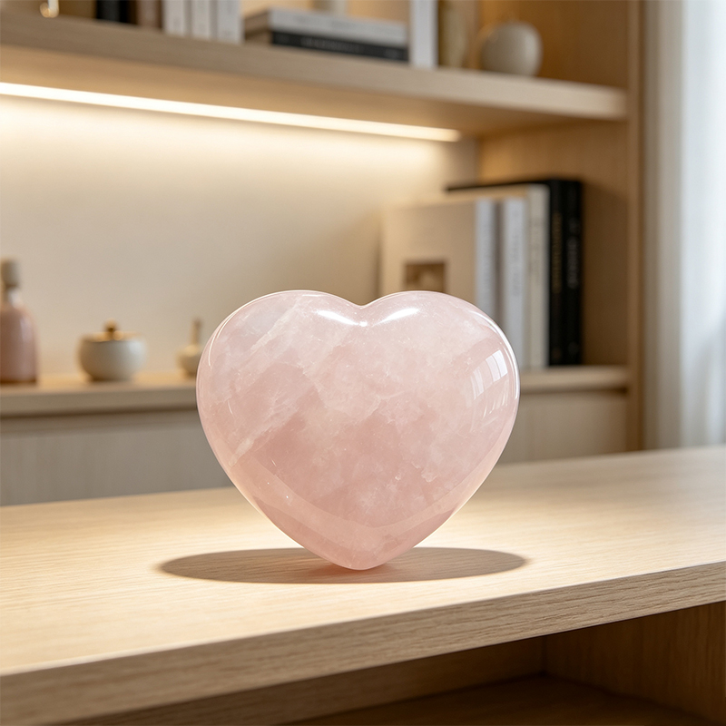 4‑Pack Natural Rose Quartz Heart‑Shaped Tumbled Stones, Polished Pink Crystal Heart Figurine Set, Mini Gemstone Palm Stone Decor Ornament, Collectible Gift for Crystal Lovers
