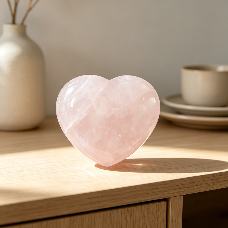 4‑Pack Natural Rose Quartz Heart‑Shaped Tumbled Stones, Polished Pink Crystal Heart Figurine Set, Mini Gemstone Palm Stone Decor Ornament, Collectible Gift for Crystal Lovers