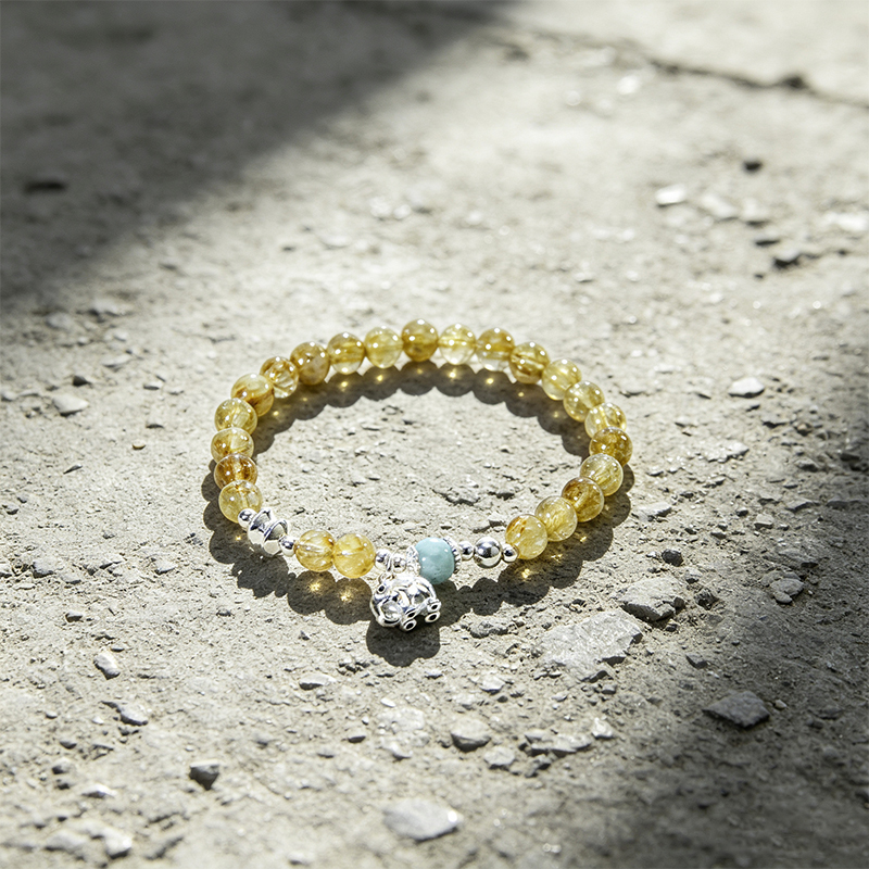 Natural Rutilated Quartz Beaded Stretch Bracelet for Women, Handcrafted Crystal Bracelet with Silver‑Plated Accessories, Jewelry Gift for Her