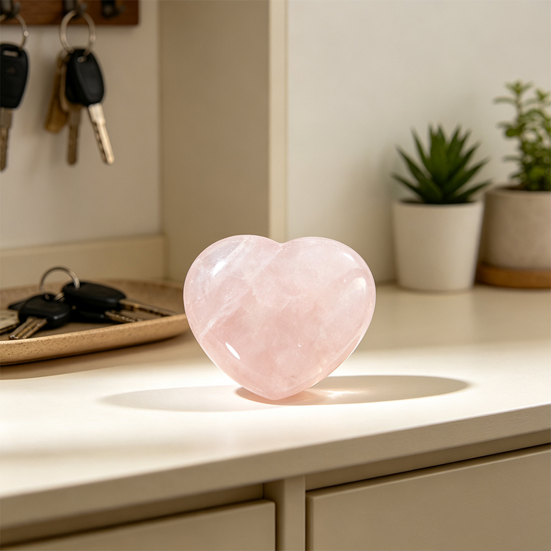 4‑Pack Natural Rose Quartz Heart‑Shaped Tumbled Stones, Polished Pink Crystal Heart Figurine Set, Mini Gemstone Palm Stone Decor Ornament, Collectible Gift for Crystal Lovers