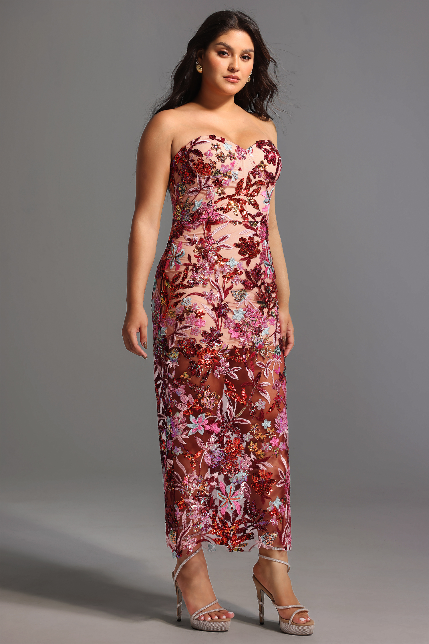 Lilya Off-the-Shoulder Embroidery Sequin Maxi Dress