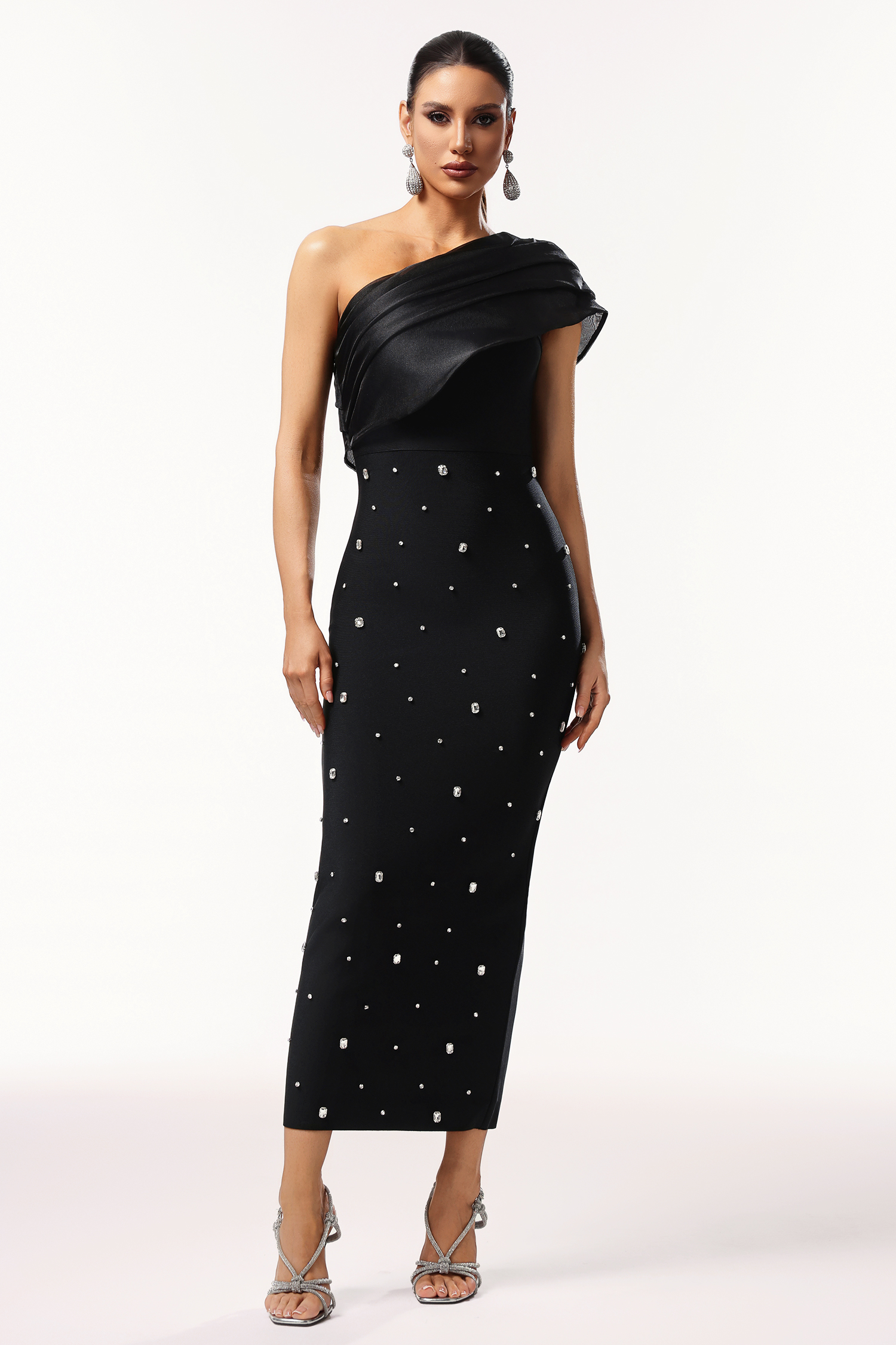 Ninon One Shoulder Sleeveless Diamond Bandage Maxi Dress