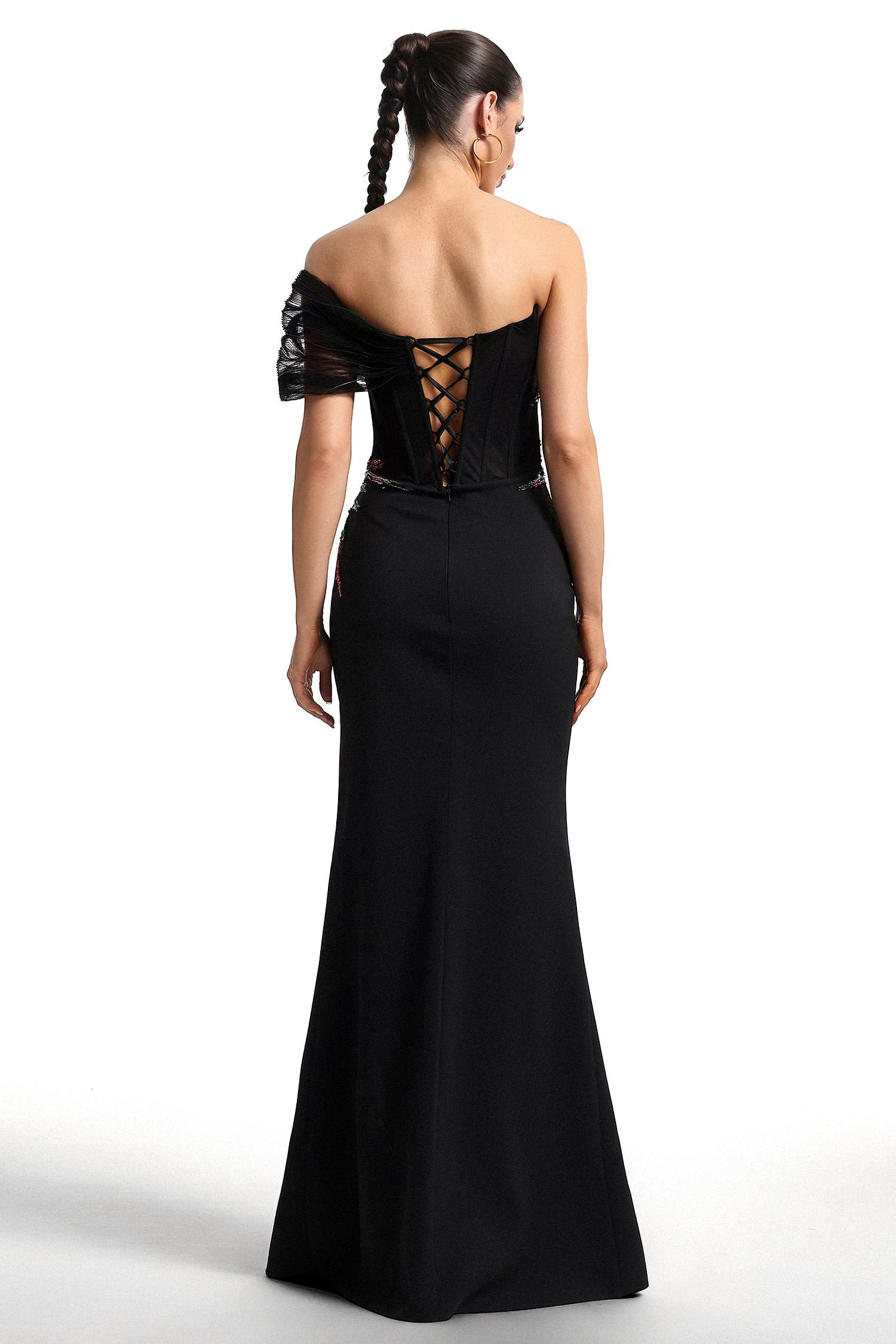 Stolen Strapless Sequin Embroidered Slit Bandage Maxi Dress