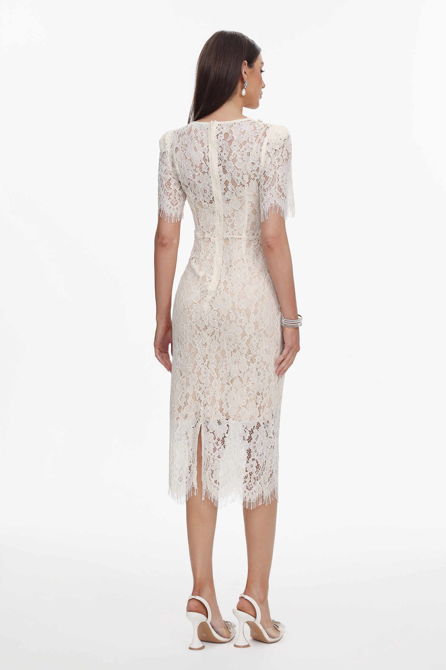 Maisie V-Neck Short Sleeves Bowknot Lace Midi Dress