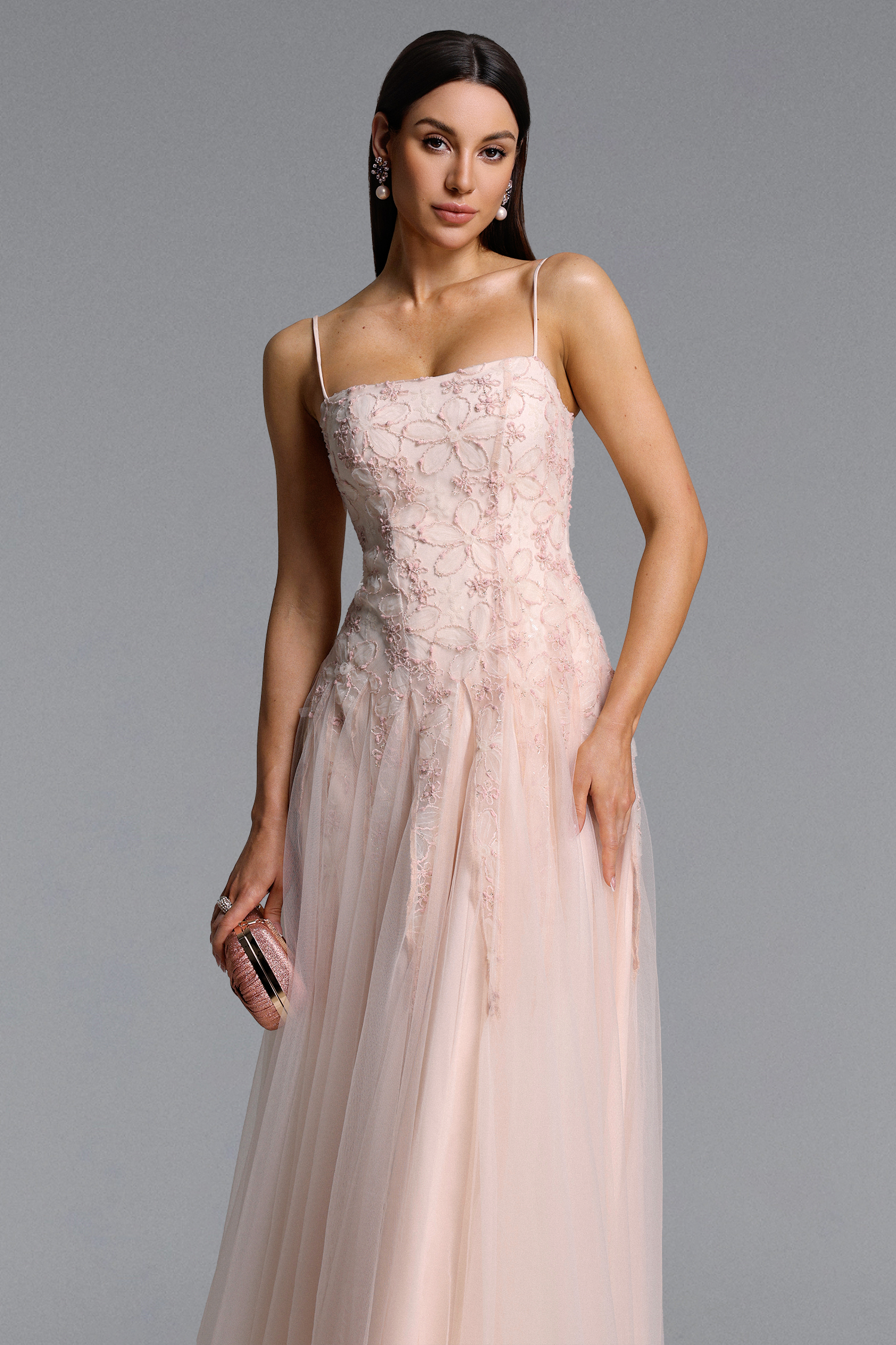 Kamo Romantic Flowy Sleeveless Floral Tulle Maxi Dress