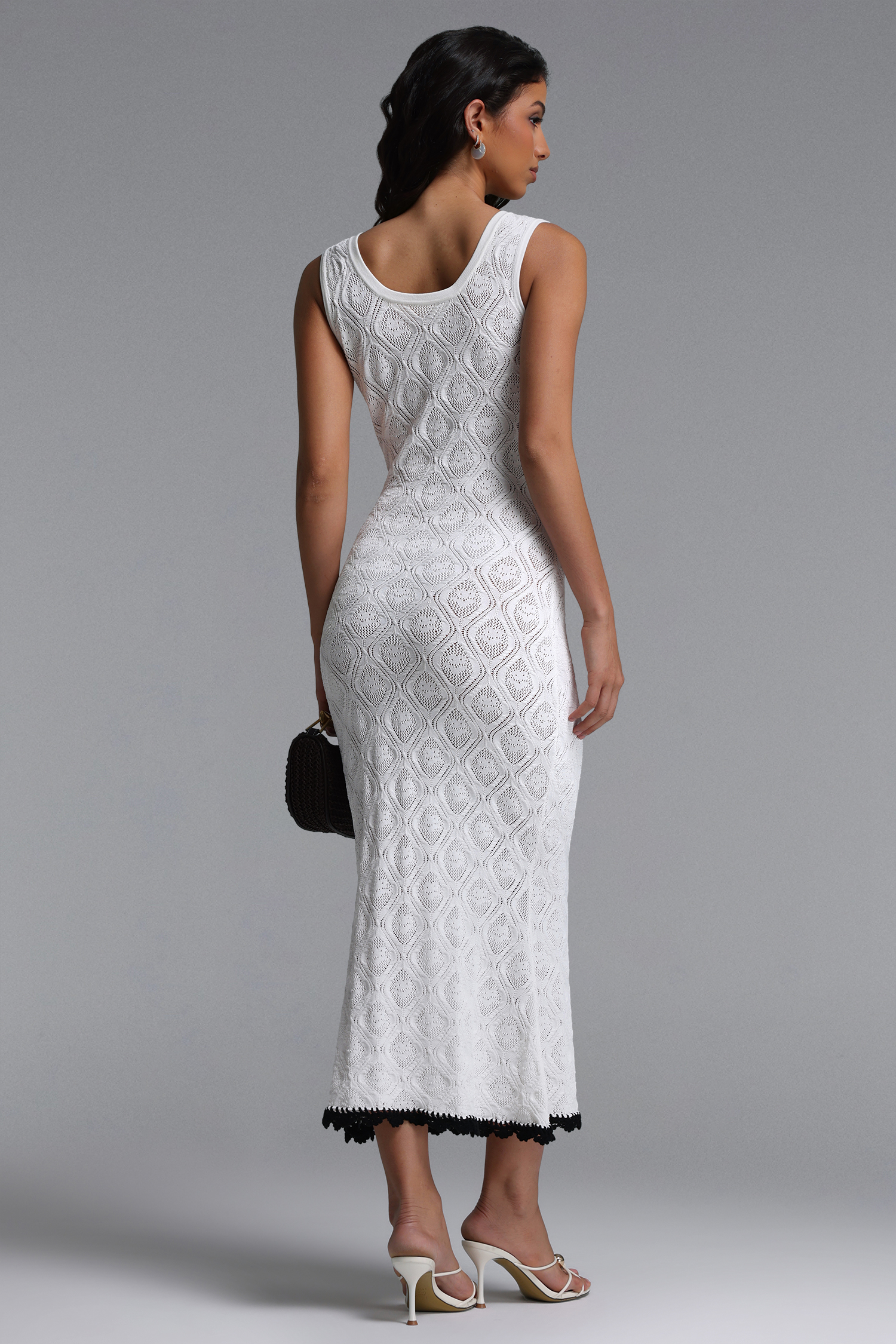 Etta Elegant Contour Sleeveless Knit White Maxi Dress