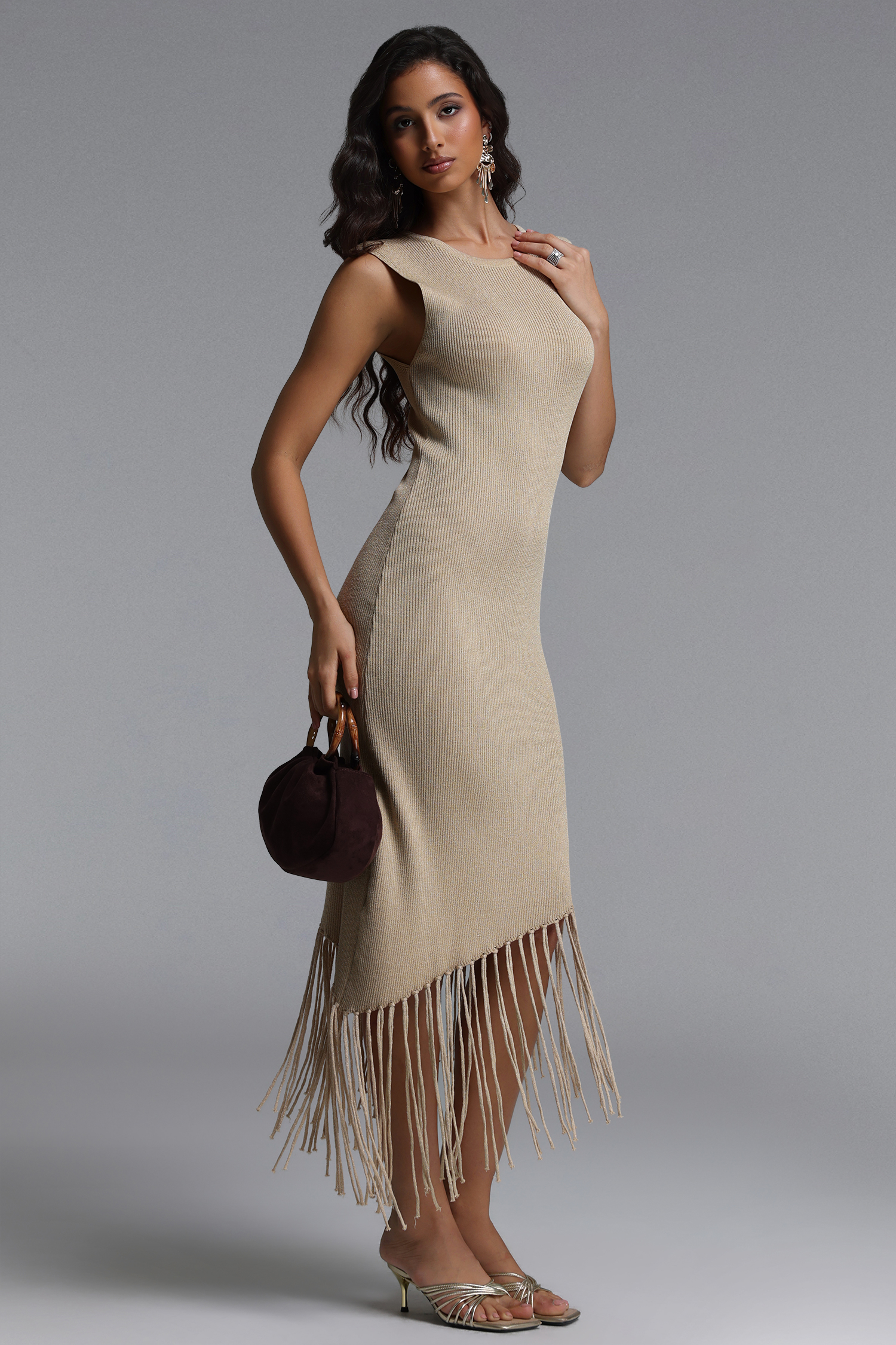 Garela Elegant Contour Round Neck Sleeveless Knit Maxi Dress